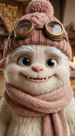 Rowan, the white Yeti in a pink beanie β main character of Rowan & the Yetis children's book